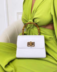 Croc Print Wooden Handle Bag
