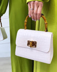 Croc Print Wooden Handle Bag