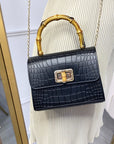 Croc Print Wooden Handle Bag