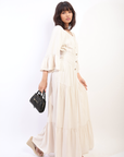 Ruffle Hem Sleeve Shirred Waist Tiered Maxi Dress