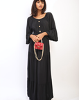 Ruffle Hem Sleeve Shirred Waist Tiered Maxi Dress
