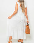 Wide Ruffle Strap Smocked Midi Dress