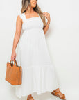 Wide Ruffle Strap Smocked Midi Dress