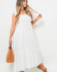 Wide Ruffle Strap Smocked Midi Dress