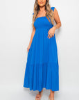 Wide Ruffle Strap Smocked Midi Dress - Toi ‘n’ Moi Ltd