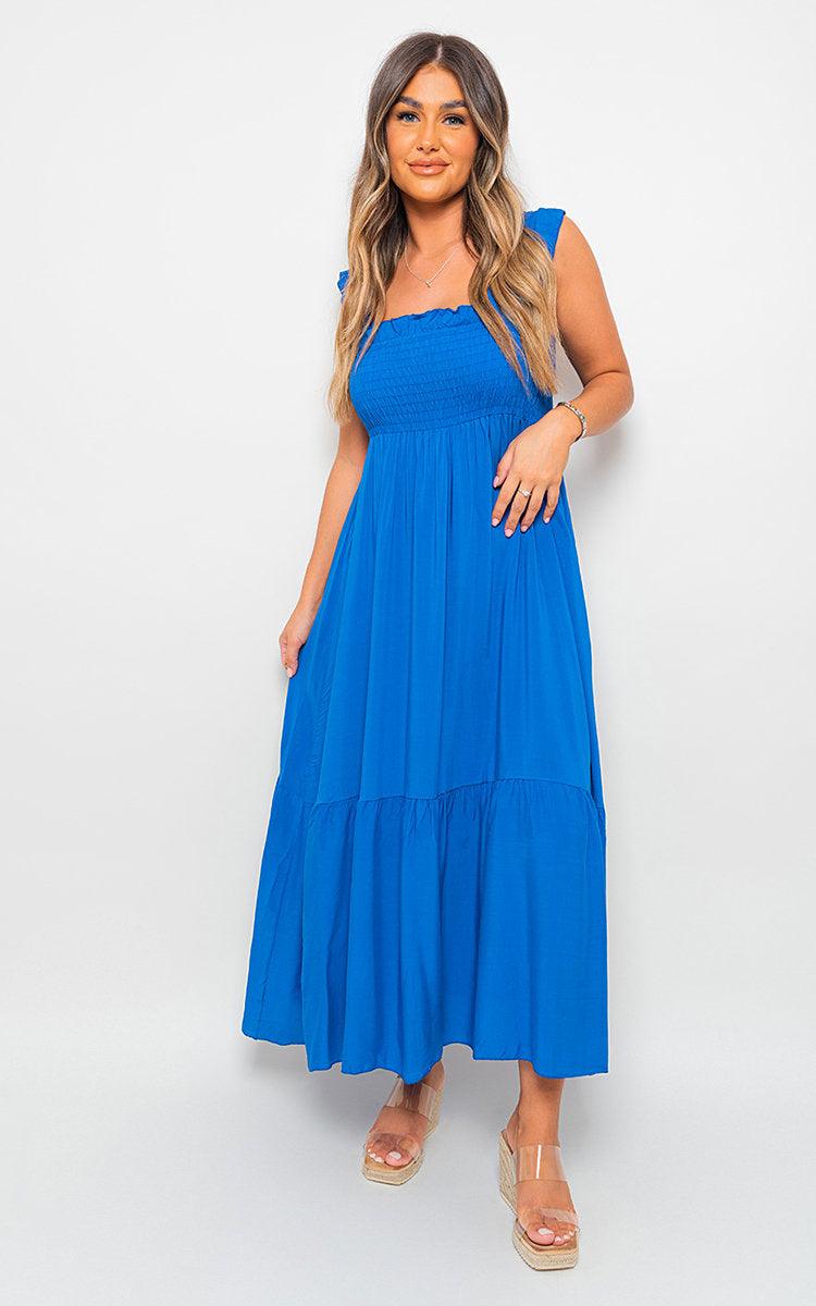 Wide Ruffle Strap Smocked Midi Dress - Toi ‘n’ Moi Ltd