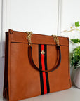 Faux Leather Chain Shoulder Bag with Stripe Detail