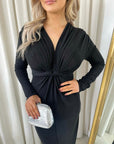 Glitter Twist Front Slit Maxi Dress