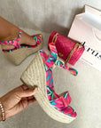 Printed Espadrille Sole Ankle Strap Wedge Sandals