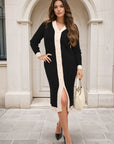 Knitted Contrast Trim Long Sleeve Midi Dress