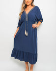 V-Neck Rope Tassel Detail Maxi Dress