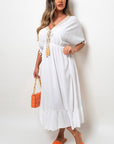 V-Neck Rope Tassel Detail Maxi Dress
