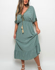 V-Neck Rope Tassel Detail Maxi Dress