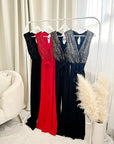 Elegant V-Neck Sequin Top Jumpsuit