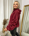Oversized Ruched Sleeves Knitted Hoodie with Ribbon Detail
