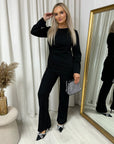 Asymmetric Long Sleeve Top and Flare Trouser Co-ord Set - Toi ‘n’ Moi Ltd