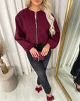 Cropped Zip Up Balloon Sleeve Bomber Jacket