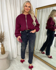 Cropped Zip Up Balloon Sleeve Bomber Jacket