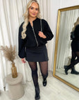 Cropped Zip Up Balloon Sleeve Bomber Jacket