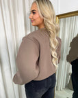 Cropped Zip Up Balloon Sleeve Bomber Jacket