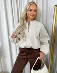 Cropped Zip Up Balloon Sleeve Bomber Jacket