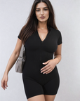 Rib Knit Zip Front Short Sleeve Playsuit