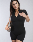 Rib Knit Zip Front Short Sleeve Playsuit