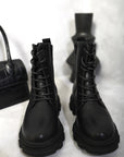 Knit Lace Up Chunky Ankle Boots