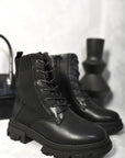 Knit Lace Up Chunky Ankle Boots