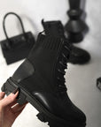 Knit Lace Up Chunky Ankle Boots