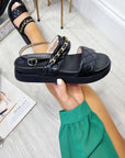 Sandals with Quilted and Chain Detail