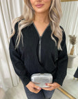 Front Zip Detail Glitz Top