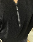 Front Zip Detail Glitz Top