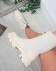 Faux Leather Chunky Boots with Zip Detail