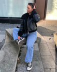 Faux Leather Aviator Jacket