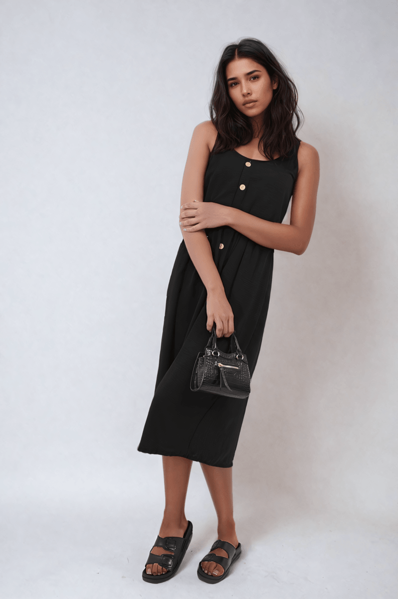 Button Front Strappy Midi Dress - Toi ‘n’ Moi Ltd