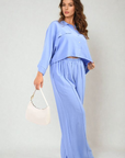 Oversized Long Sleeve Crop Top and Wide Leg Trouser Co-ord Set