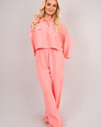 Oversized Long Sleeve Crop Top and Wide Leg Trouser Co-ord Set