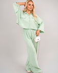 Oversized Long Sleeve Crop Top and Wide Leg Trouser Co-ord Set