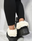 Faux Fur Trim Platform Ankle Boots