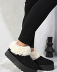 Faux Fur Trim Platform Ankle Boots