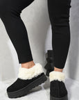 Faux Fur Trim Platform Ankle Boots