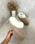 Faux Fur Trim Platform Ankle Boots