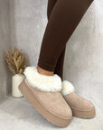 Faux Fur Trim Platform Ankle Boots