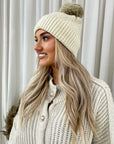 Chunky Knit Fur Pom Beanie Hat - Toi ‘n’ Moi Ltd