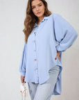 Oversized Collared Button Down Top