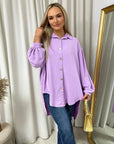 Oversized Collared Button Down Top