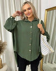 Oversized Collared Button Down Top