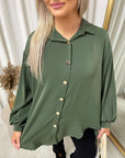 Oversized Collared Button Down Top