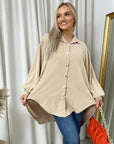 Oversized Collared Button Down Top